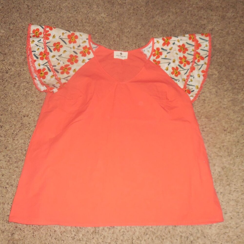 Betsey's Boutique Shop Orange Floral Blouse M L